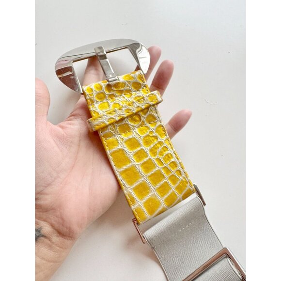 SUZI ROHER Yellow Patent Croc Embossed Leather Elastic Stretch Belt, Size S+ - Picture 7 of 10